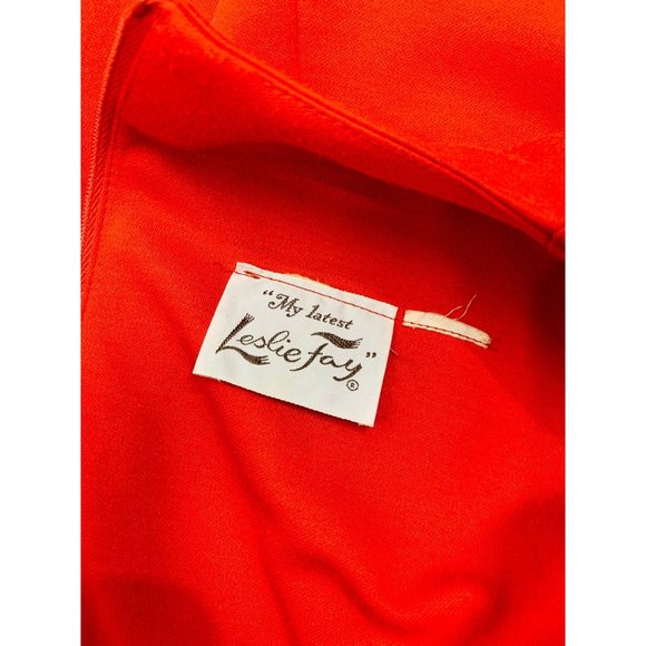 Vintage 1970s Maxi Party Dress Red Flutter Top Leslie Fay Flower Pin | W 27" - Picture 7 of 10